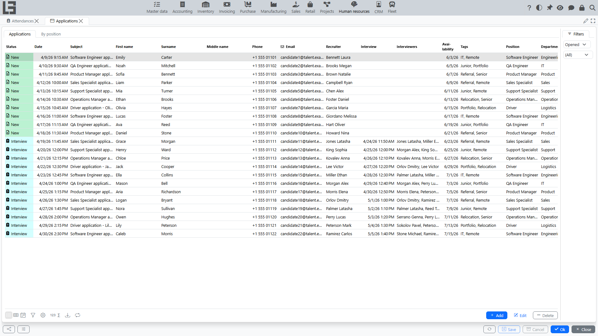 Applications list