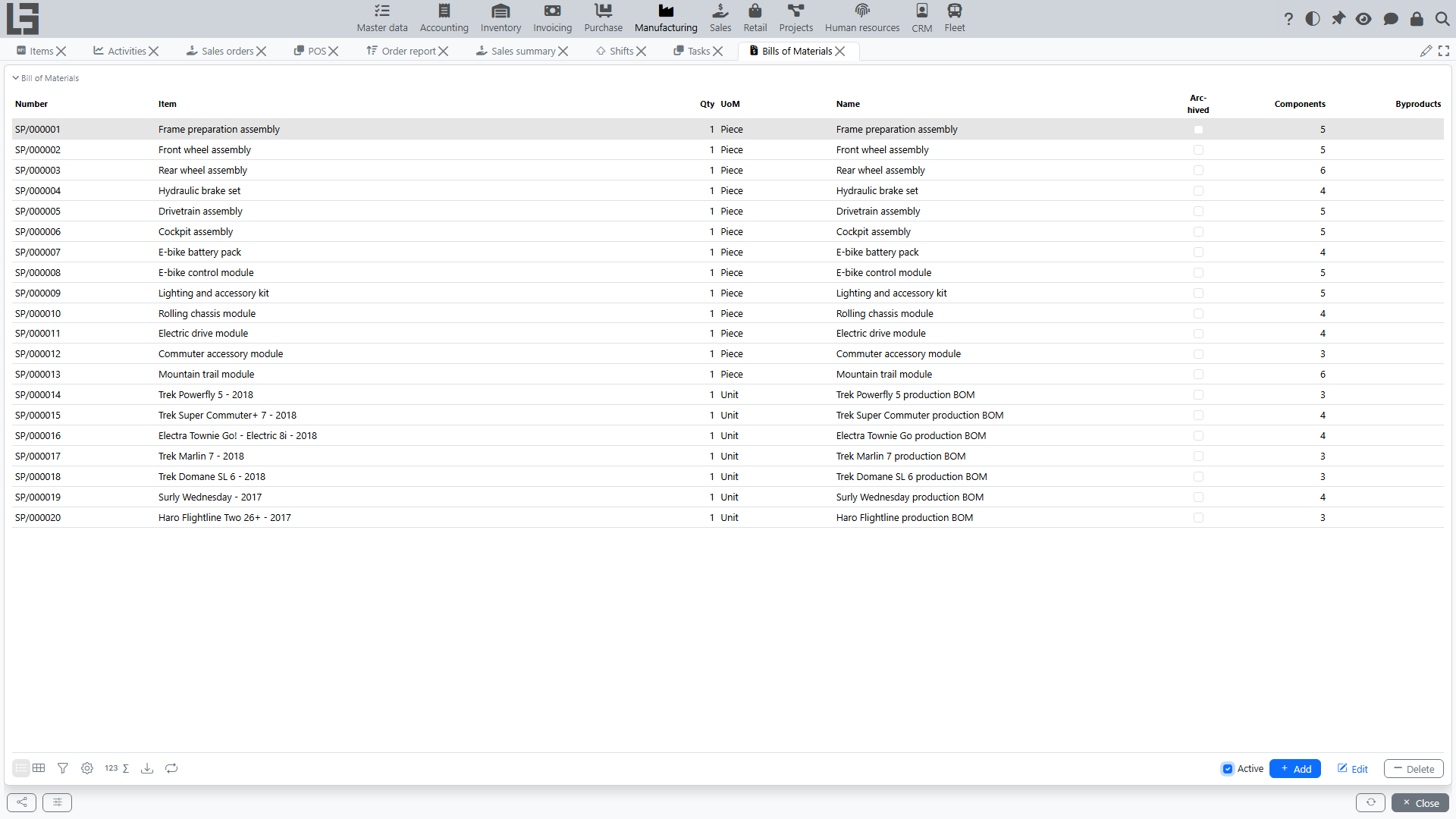 Bills of Materials list