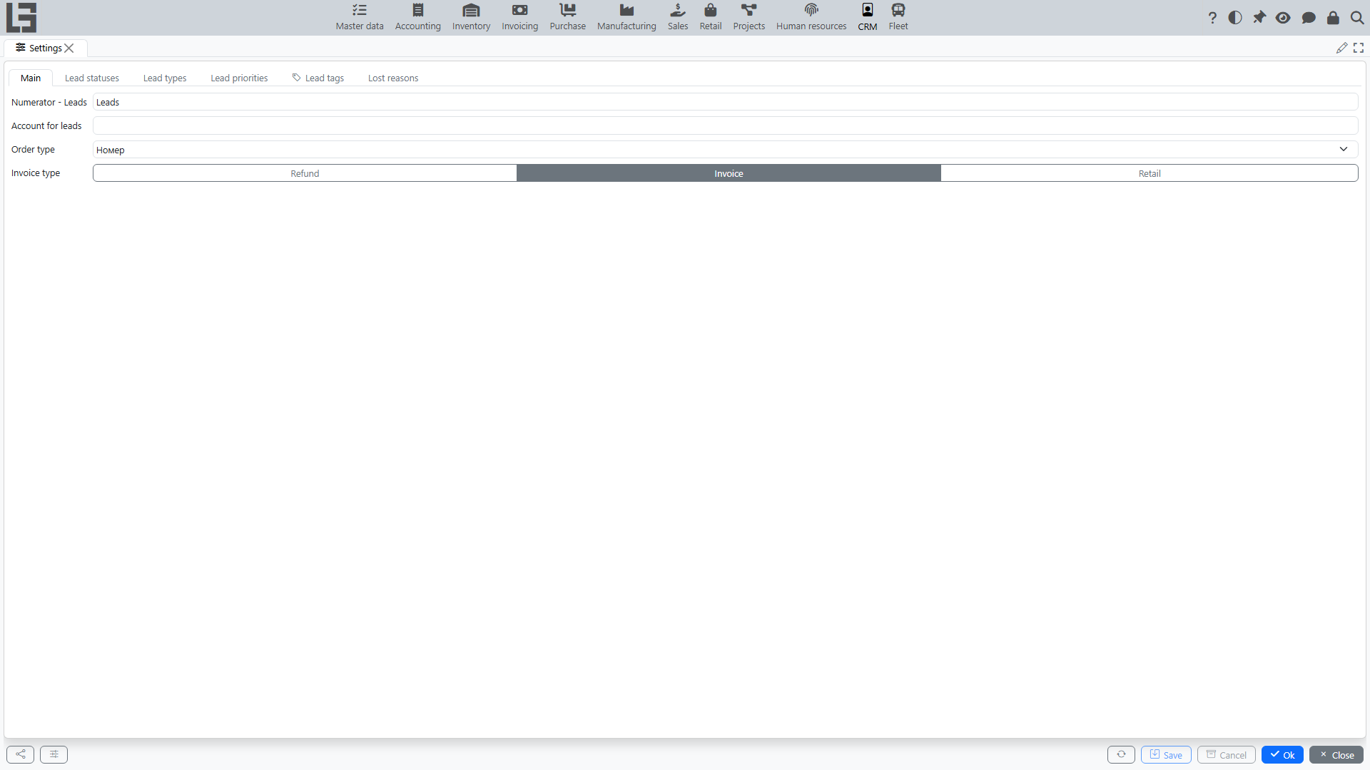 Settings form