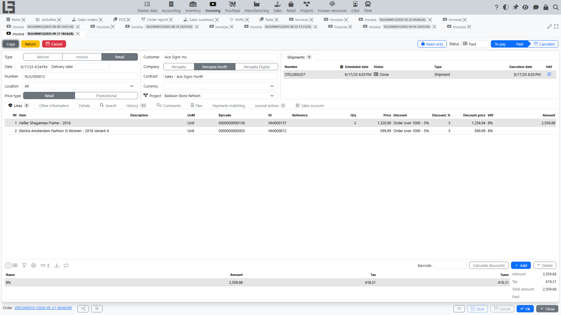 Invoice created from the order
