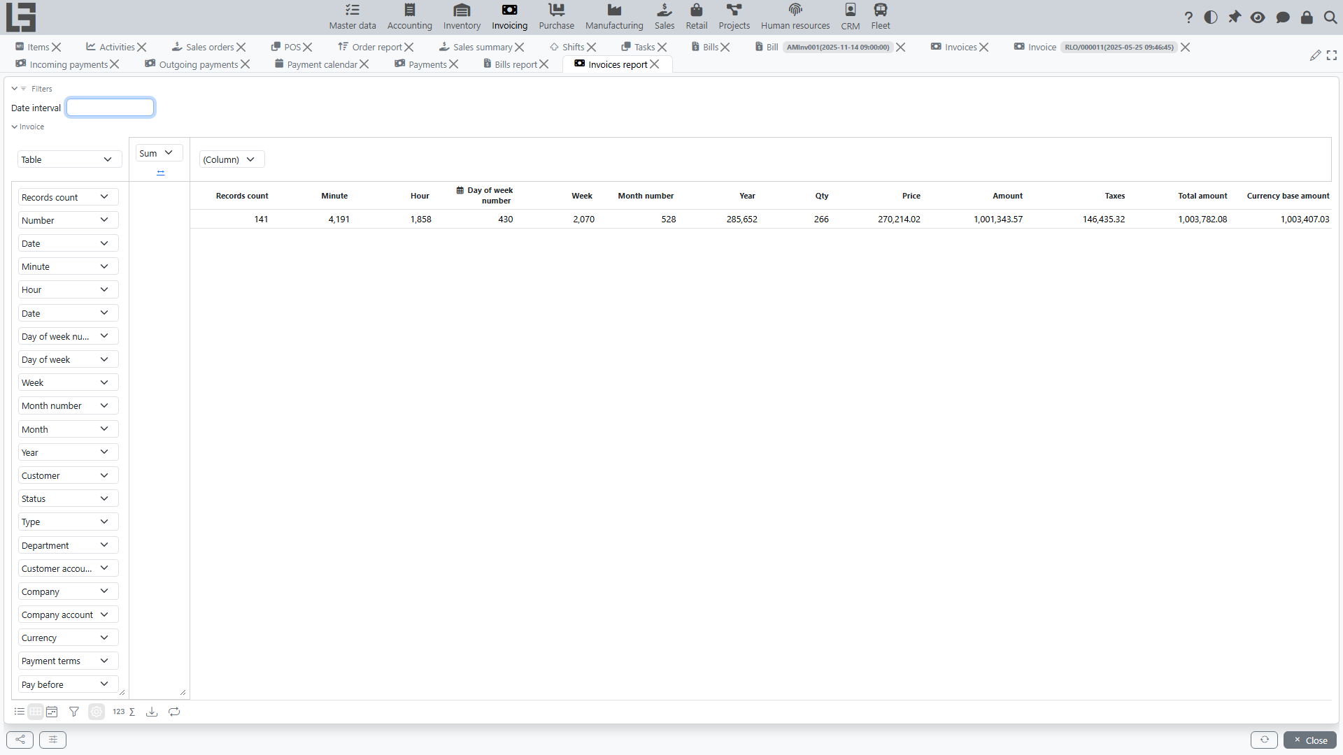 Invoices report