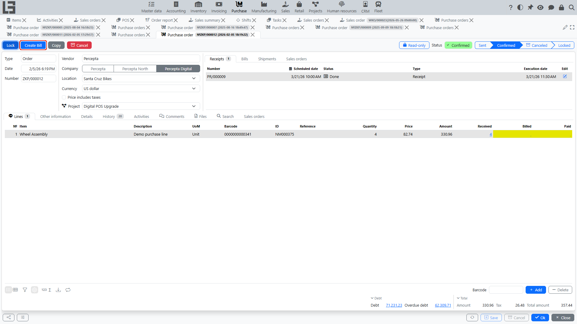 Create Bill from the order