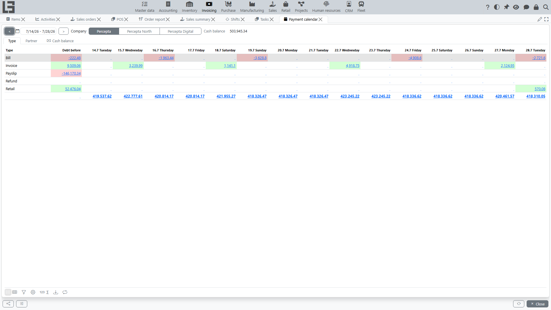 Payment calendar