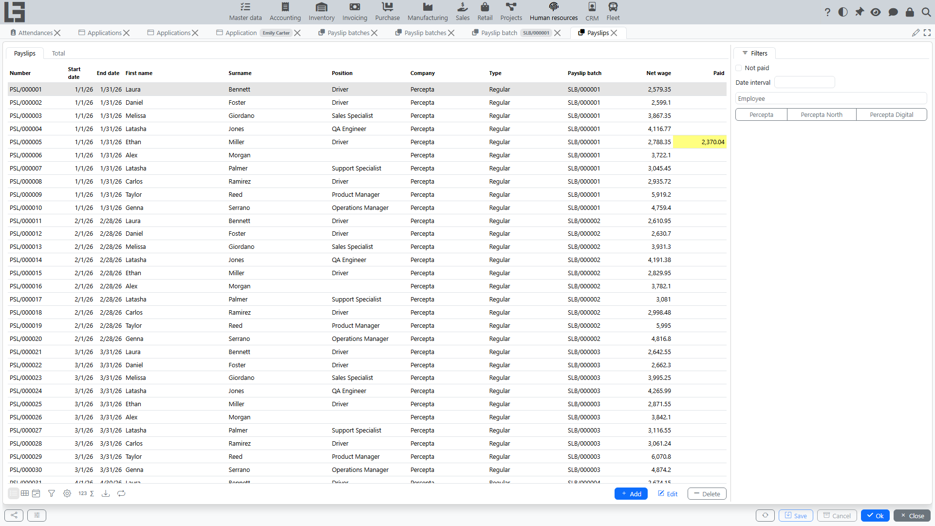 Payslips list