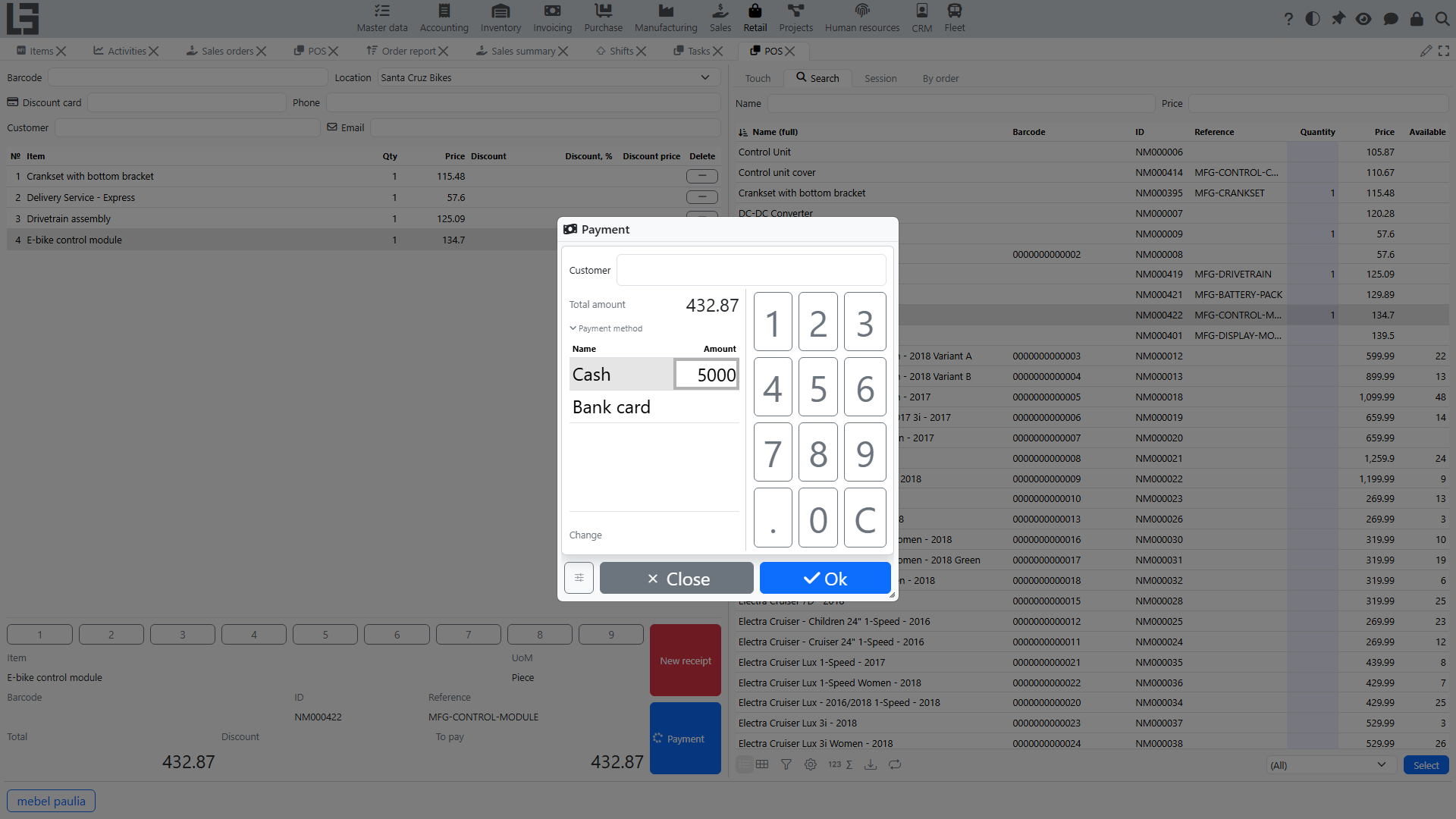 Payment dialog