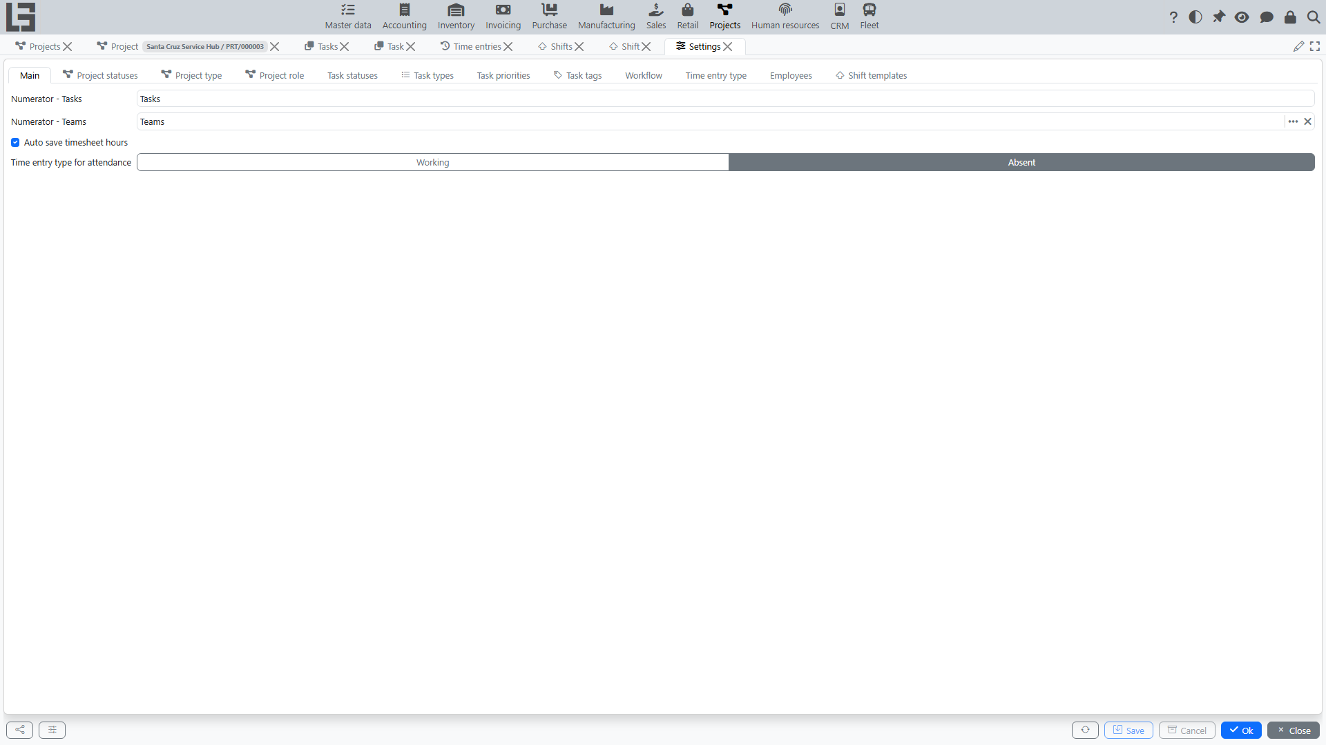 The Projects settings form with directory tabs
