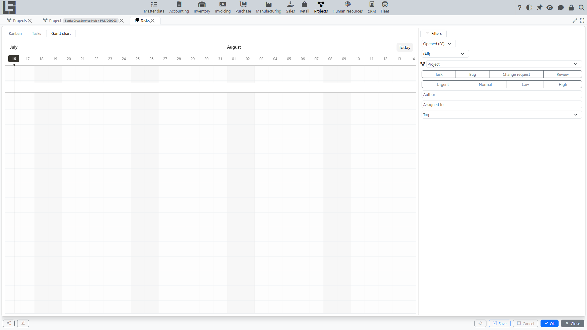 Gantt chart of tasks
